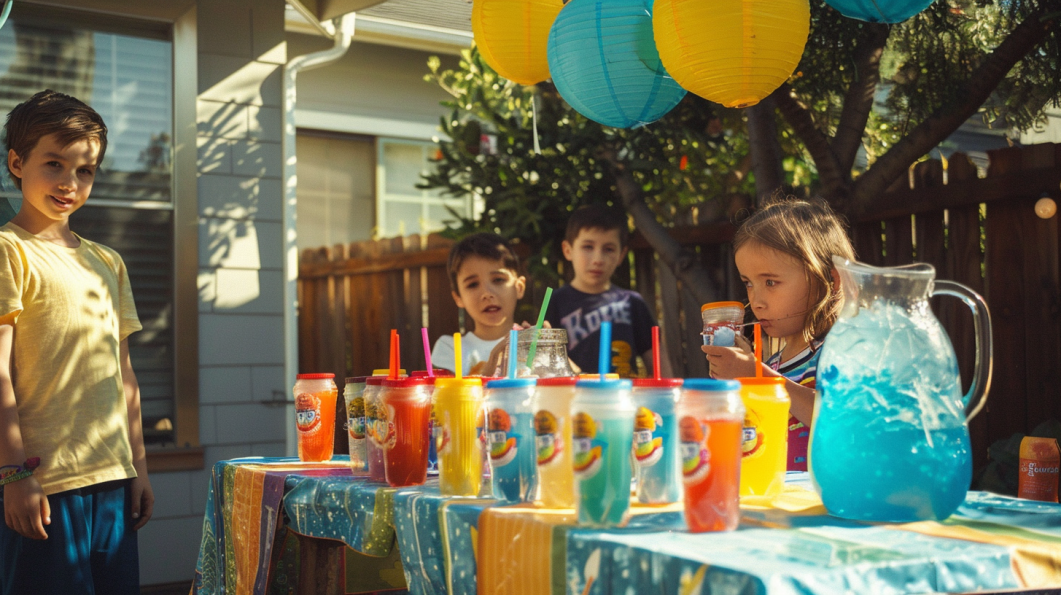 Kid selecting dye-free drinks at a party