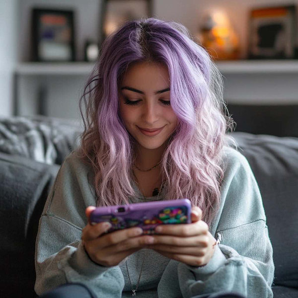 Mom playing bingo on her phone