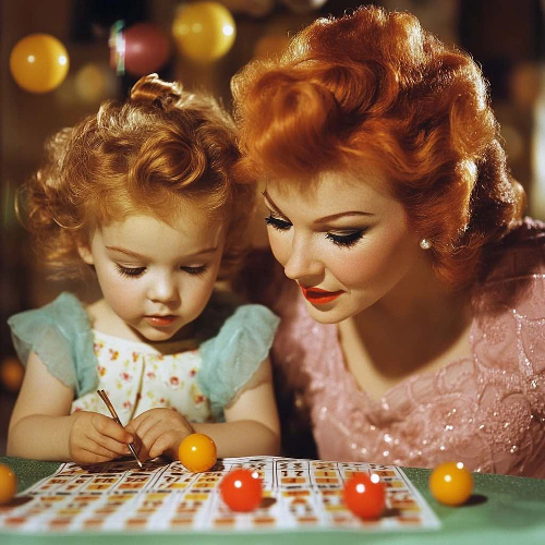 Mom and child playing bingo together