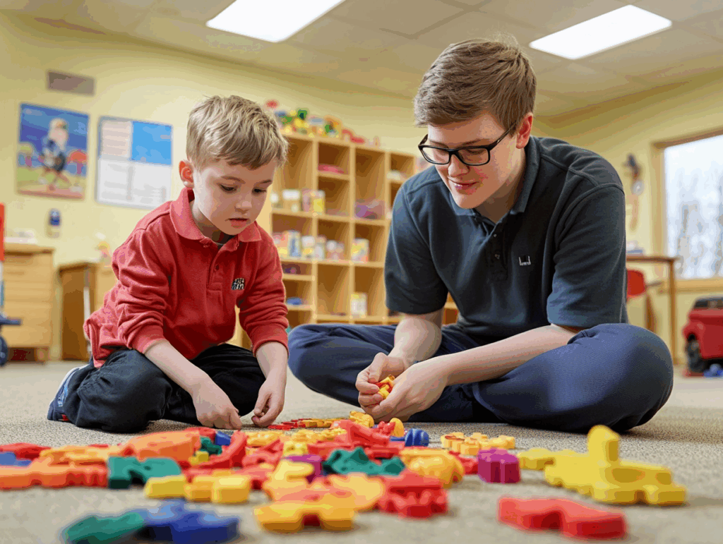 Child and Therapist inside an ABA Center