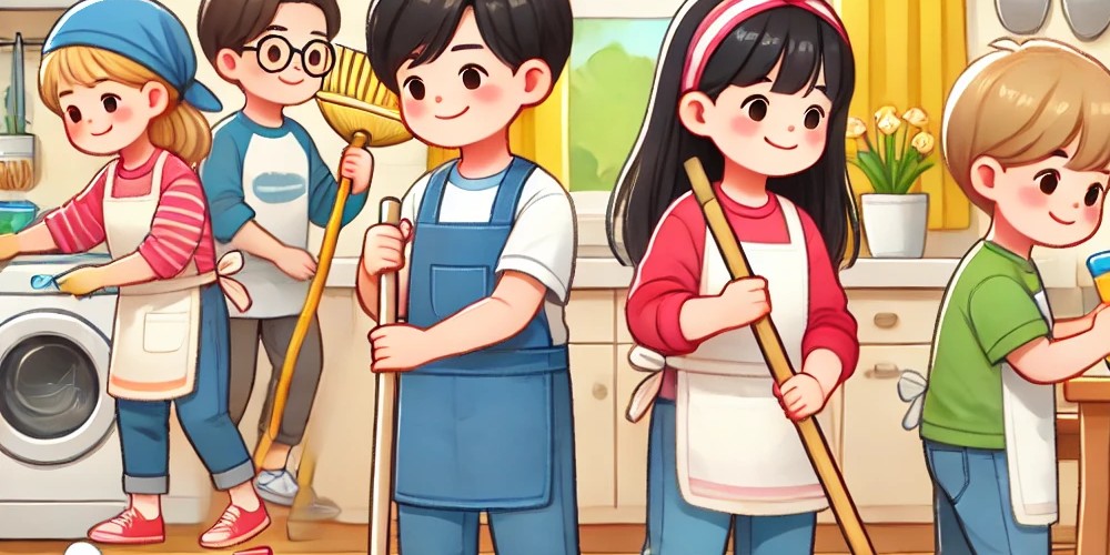 Kids doing chores around the house