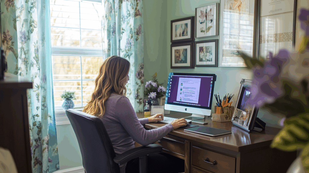 Mom using accounting apps like QuickBooks for payments