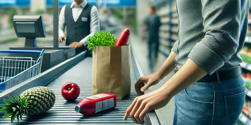 A man checking out groceries