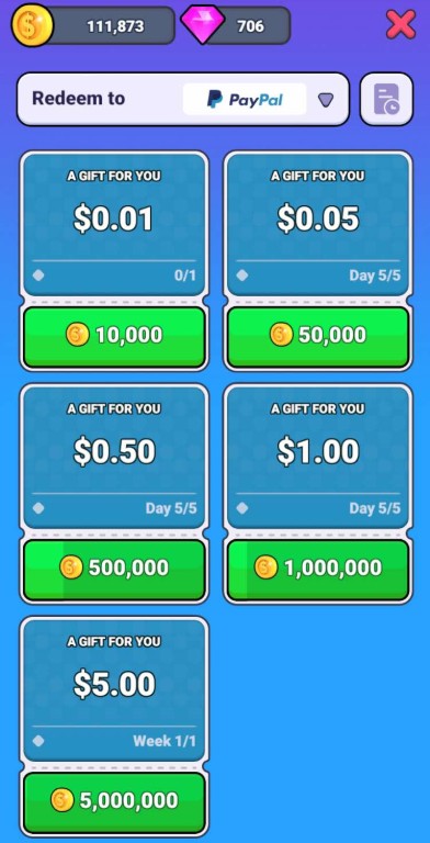 Lucky Fit Runner Redemption Screen