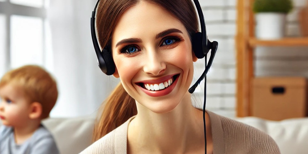 A virtual assistant mom smiling
