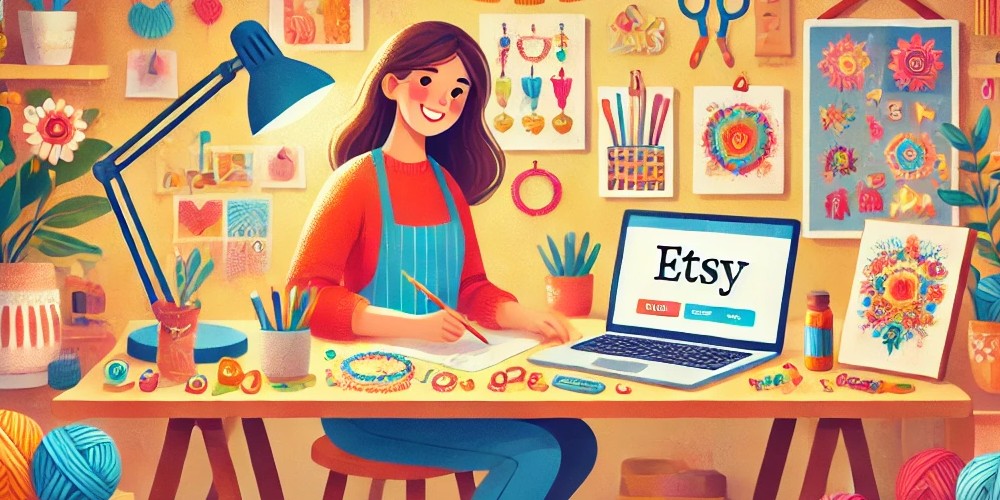 Mom doing crafts on Etsy