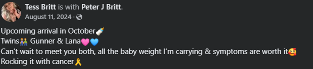 Tess Britt Facebook Pregnancy Announcement