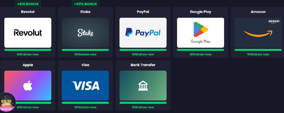 Withdrawal options on FreeCash