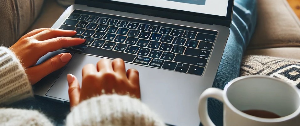 woman doing a survey on her laptop