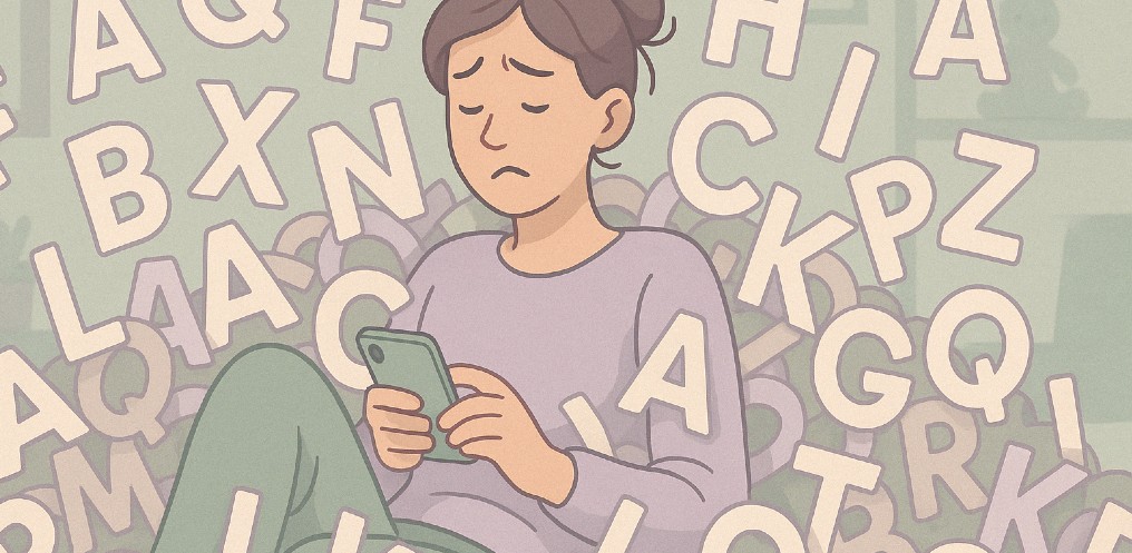 A woman drowning in letters