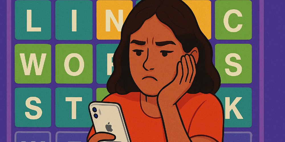Frustrated girl playing a word game