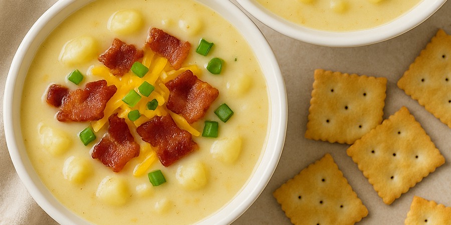 Loaded Potato Soup on table